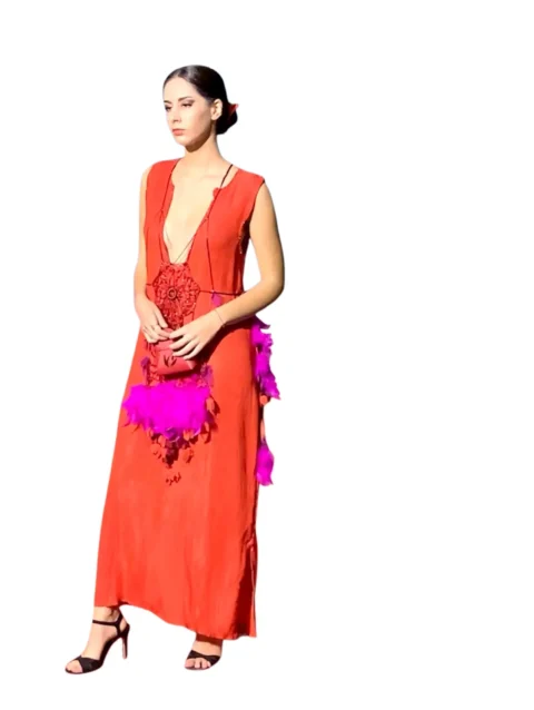 Robe au design unique « Sueño Fortuny Fucsia » d'Inma de la Riva