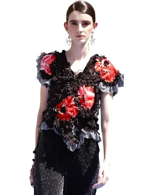 Fleurs de coquelicots – Gilet-chemisier haute couture orné de coquelicots brodés à la main